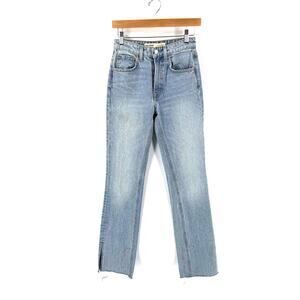 Revolve GRLFRND Harlow Jeans Size 23 High Rise Straight Leg Raw Hem Light Wash
